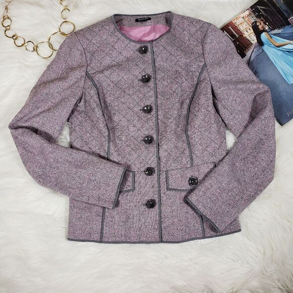 Worth New York Wool Blend Quilted Military Style Blazer Jacket Size 4 - Picture 3 of 10